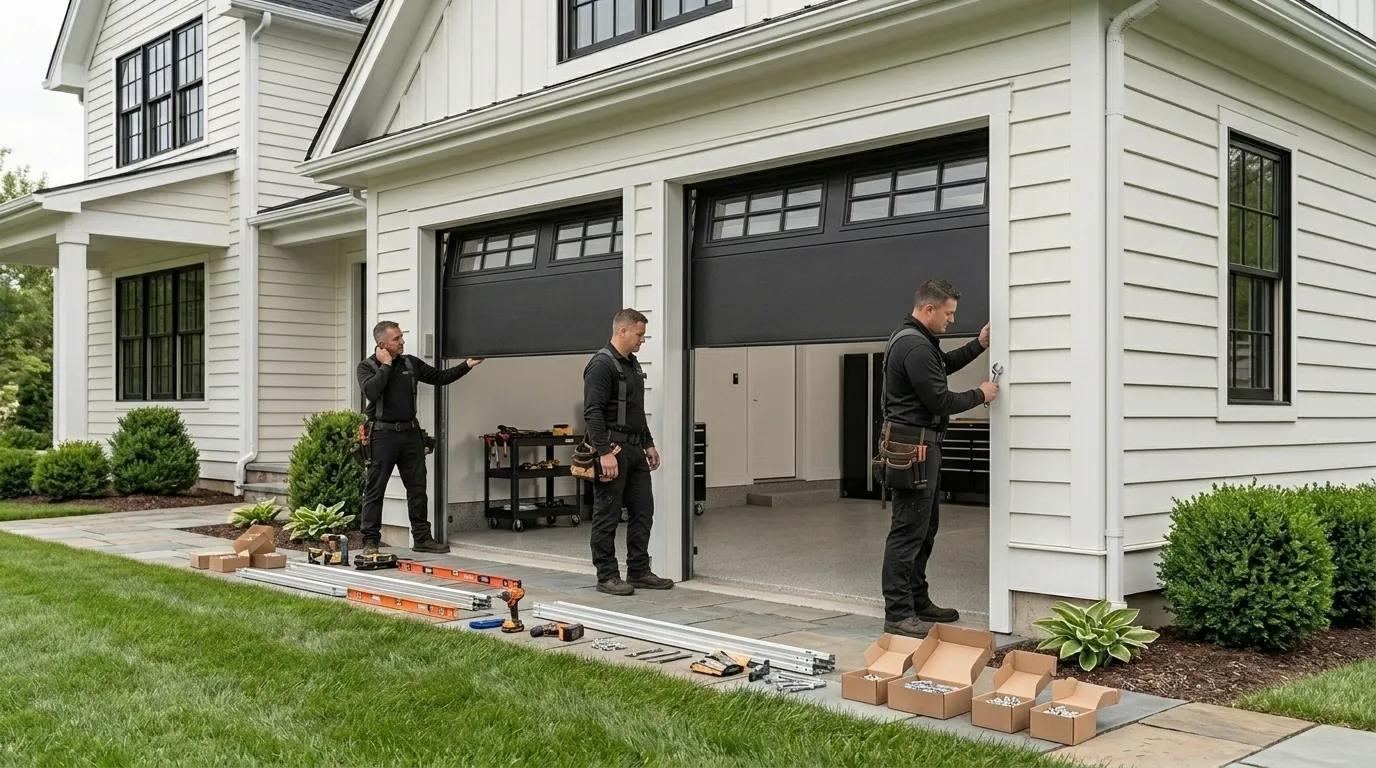 Wood-look composite garage door